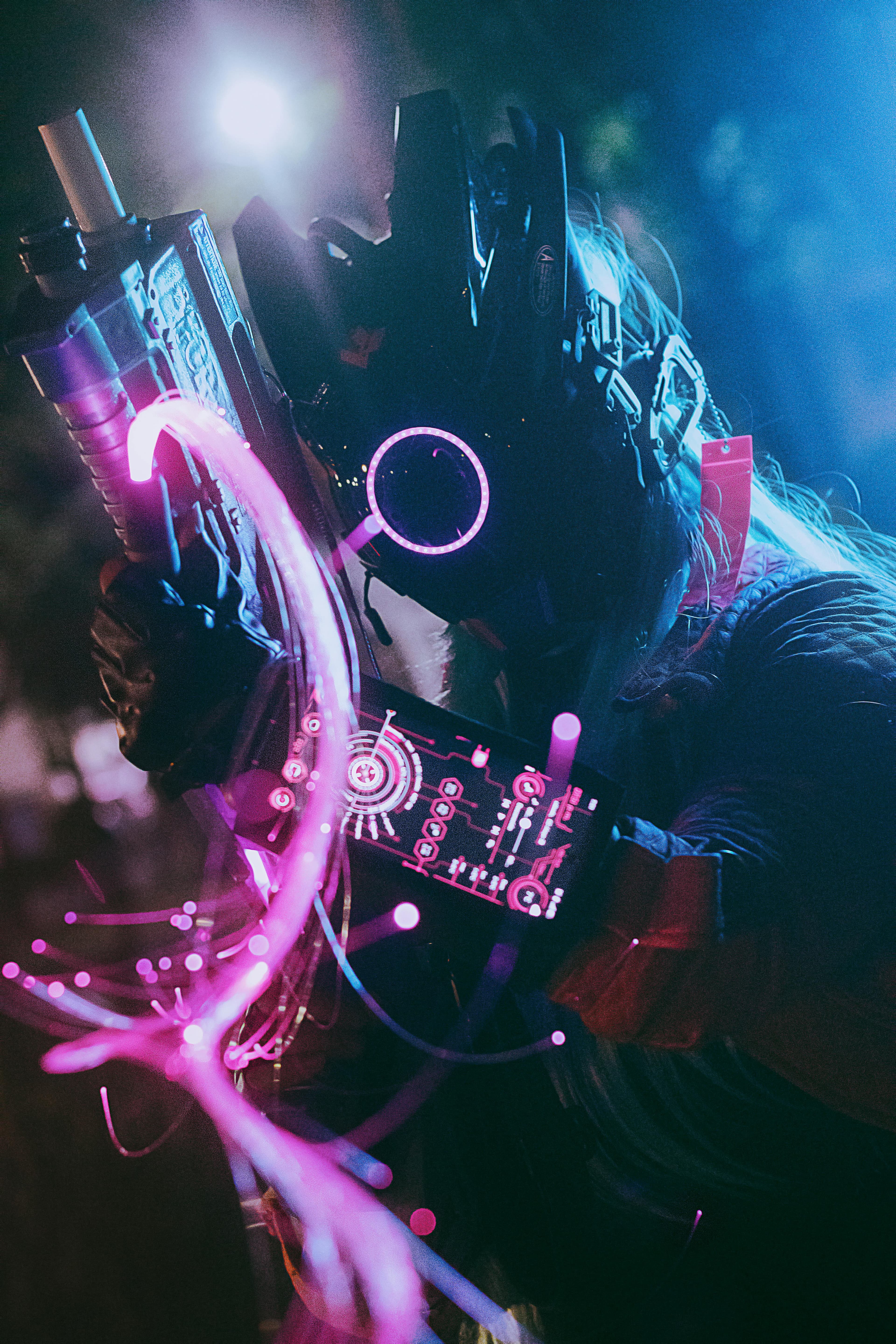 Gaming setup with colorful lights